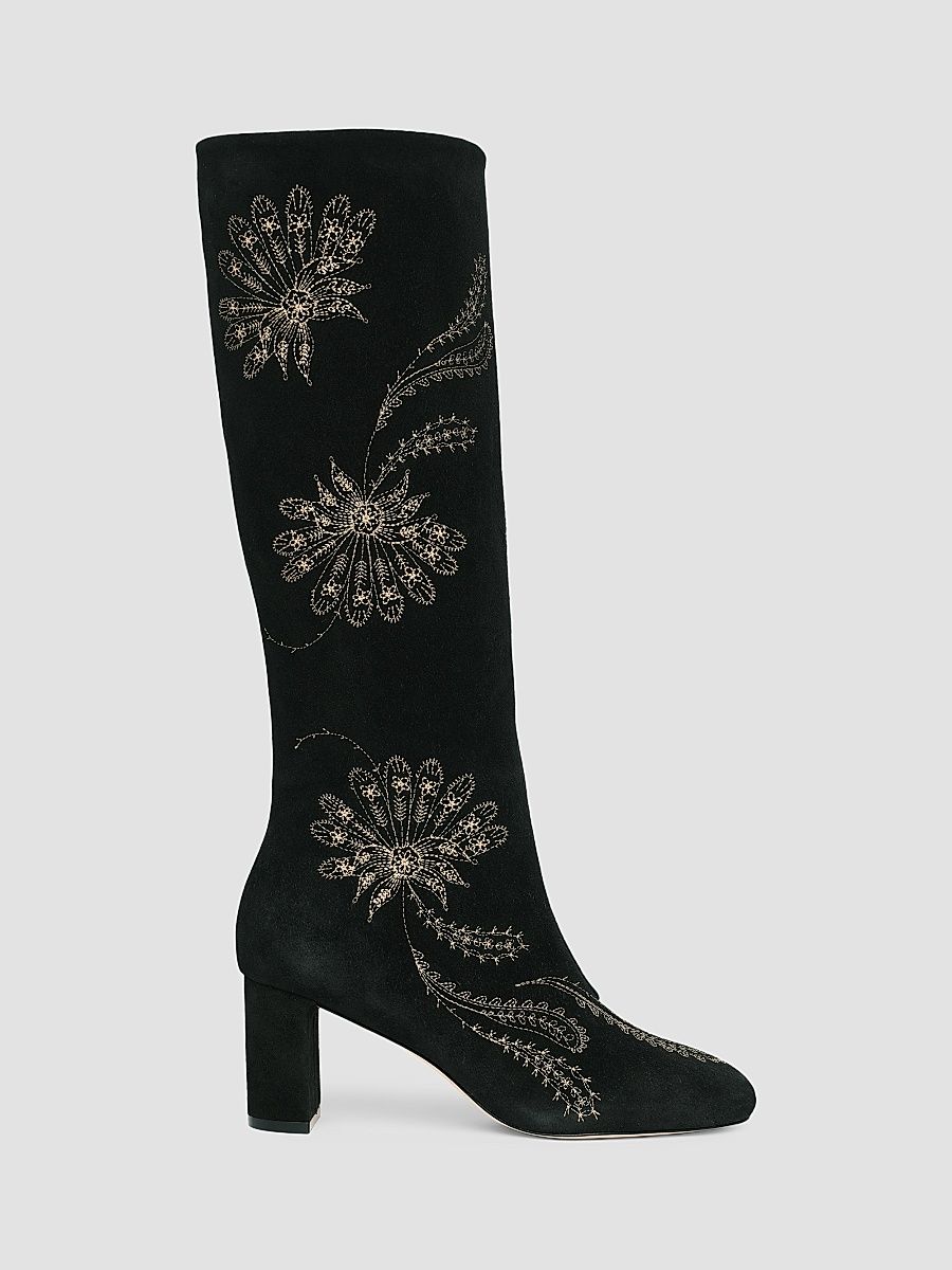 Women's Resort Dani 70MM Embroidered Suede Boots - Black - Size 11