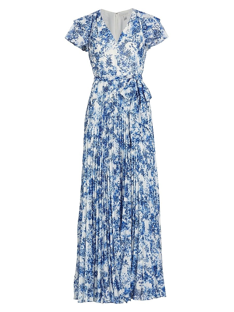 Women's Flutter Sleeve Pleated Maxi Dress - Navy Porcelain - Size 8