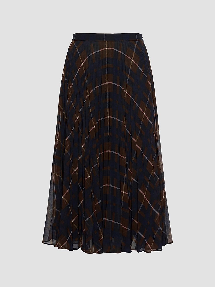 Women's Plisse Pleated Georgette Blend Skirt - Blue Brown - Size 12