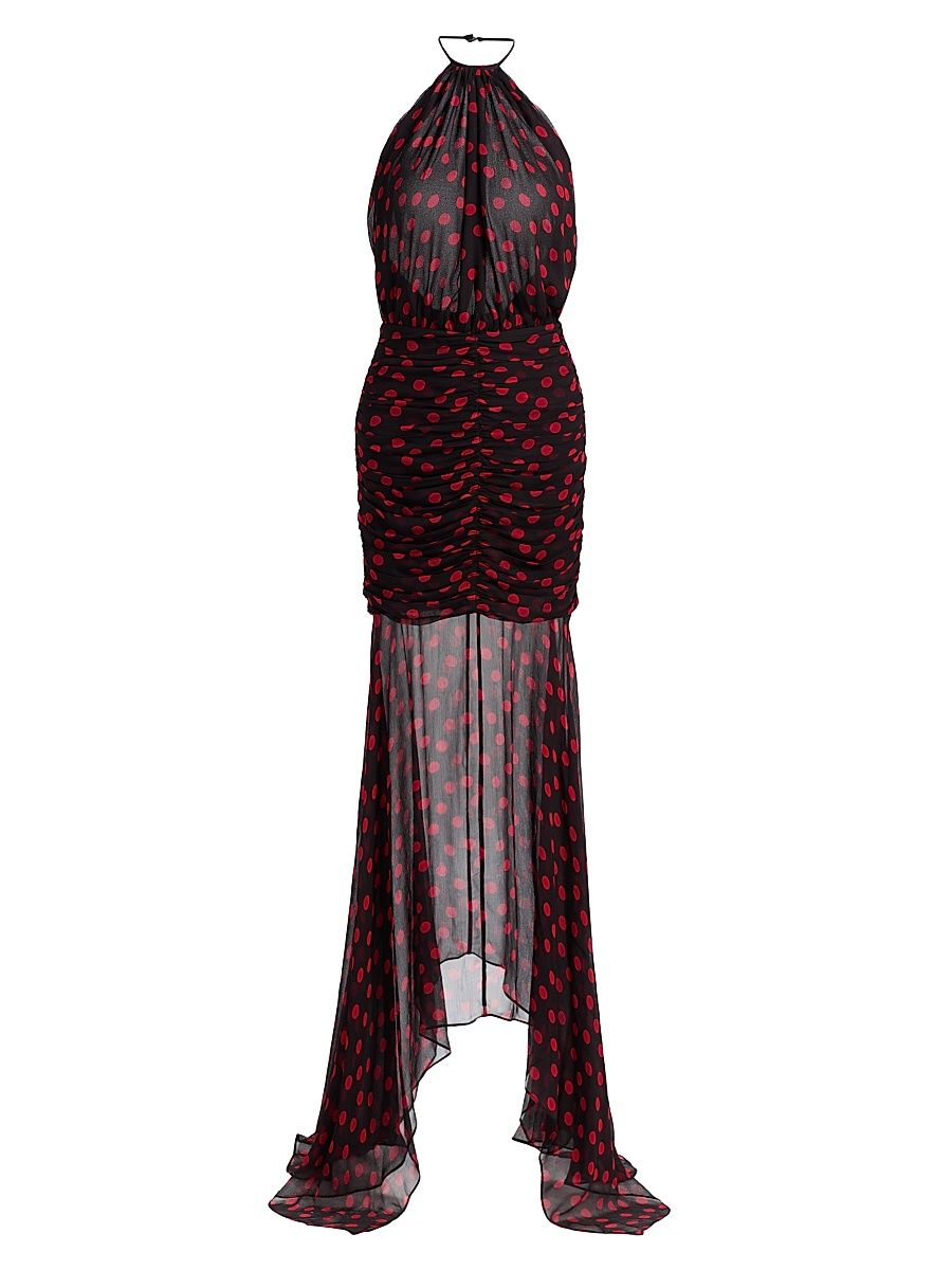 Women's Tilda Polka-Dot Chiffon Maxi Dress - Black Red - Size XS