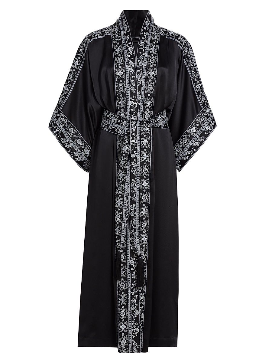 Women's Ysobel Embroidered Robe - Black - Size XL