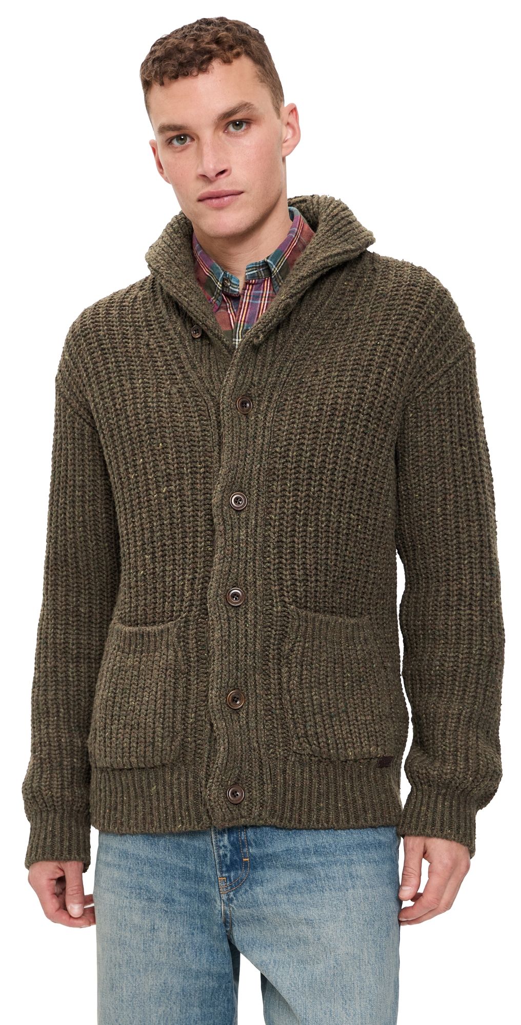 Polo Ralph Lauren Wool Blend Textured Shawl Cardigan Olive Brown Marl L