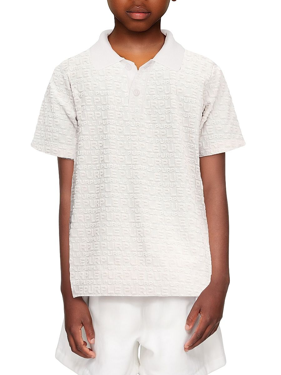 Little Boy's & Boy's Logo Textured Jacquard Polo Shirt - Off White - Size 12