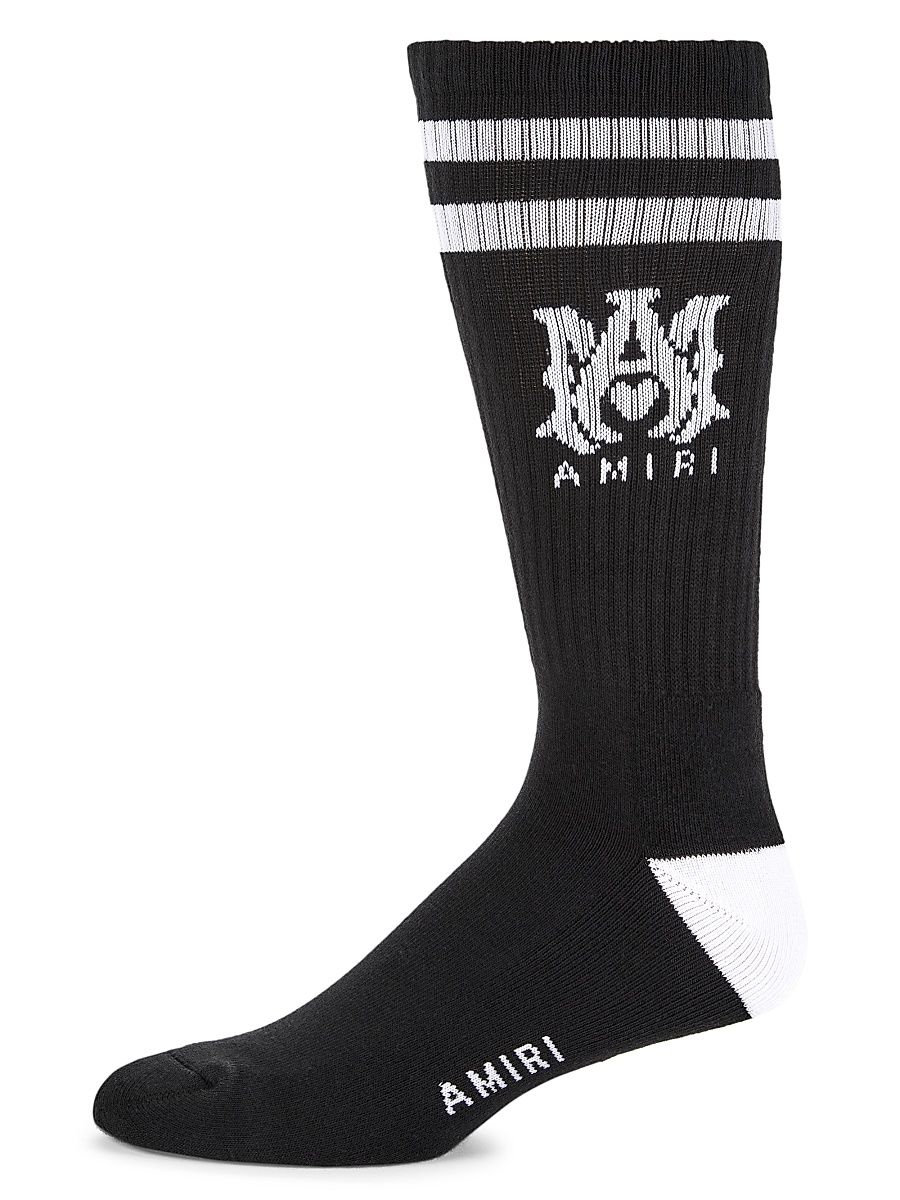 Men's Ribbed Logo Sport Socks - Black - Size Medium