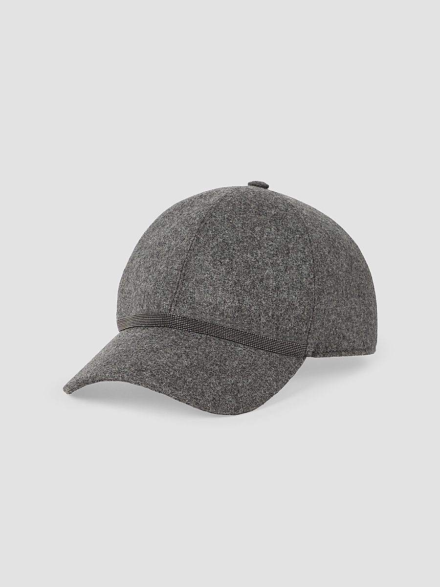 Women's Virgin Wool and Cashmere Flannel Baseball Cap with Shiny Band - Dark Grey - Size XS