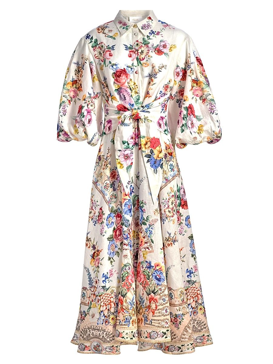 Women's I Left My Heart In Granada Linen Bubble-Sleeve Shirtdress - I Left My Heart In Granada - Size Large