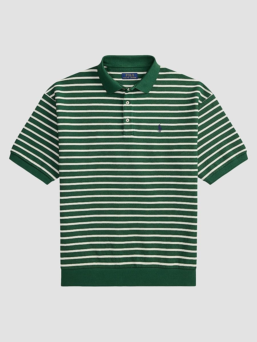 Men's Relaxed-Fit Striped Textured Polo Shirt - New Forest Nevis - Size Large