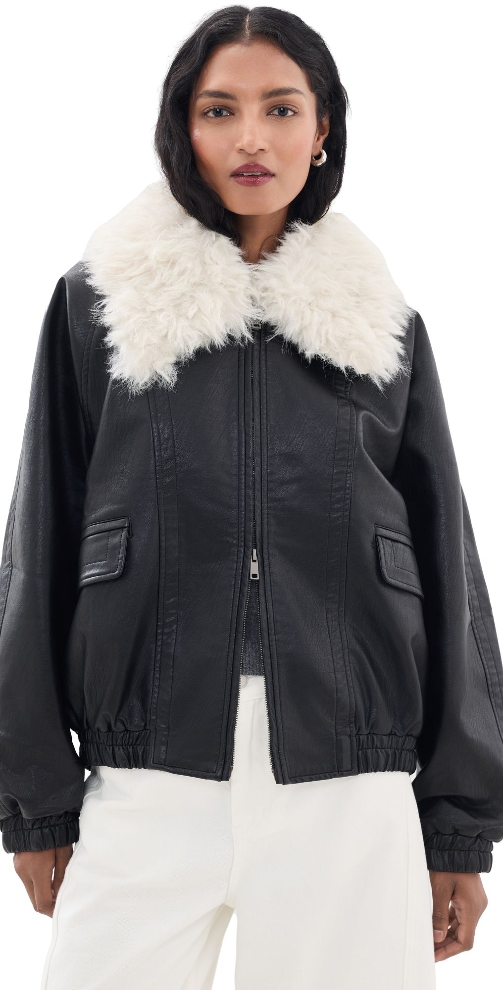 Source Unknown Rioni Faux Fur Collar Bomber Jacket Black XS/S
