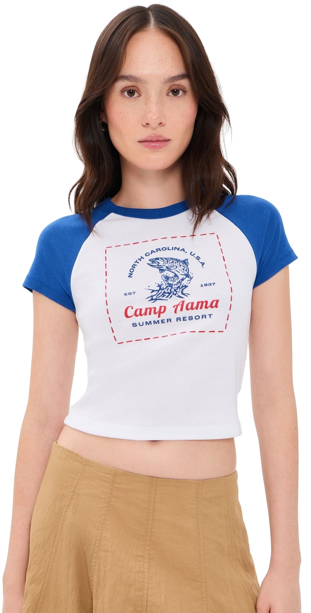 House of Aama Camp Aama Fishing Baby Tee White/Blue 10