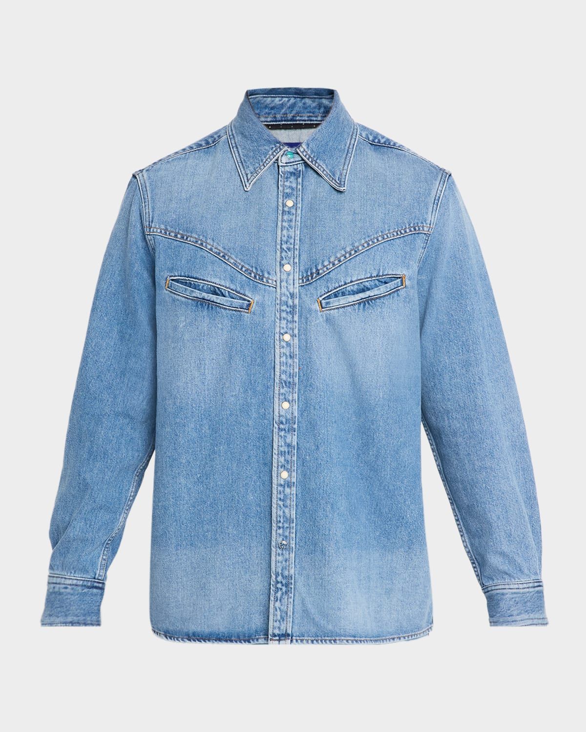 Men & apos;s Washed Denim Western Shirt