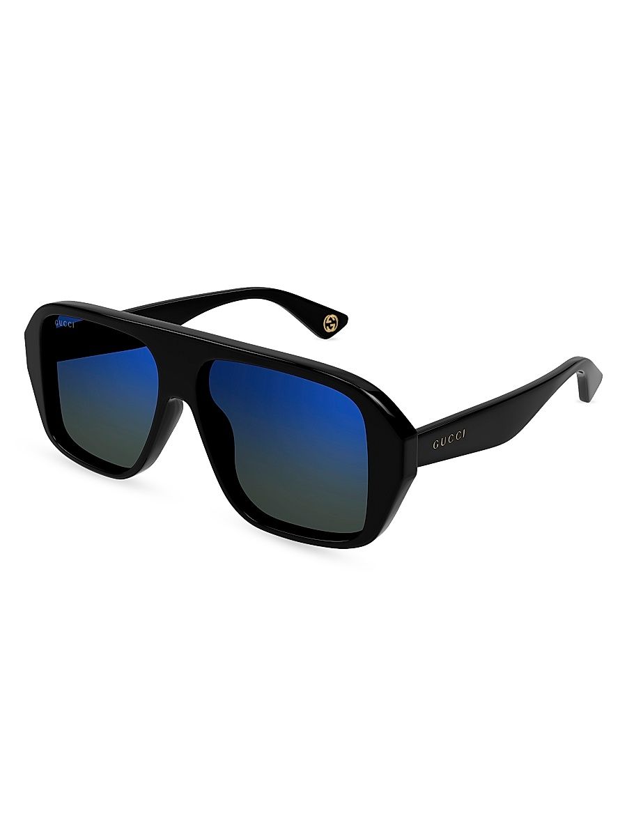 Men's Aspen 57MM Navigator Sunglasses - Black Blue Mirror