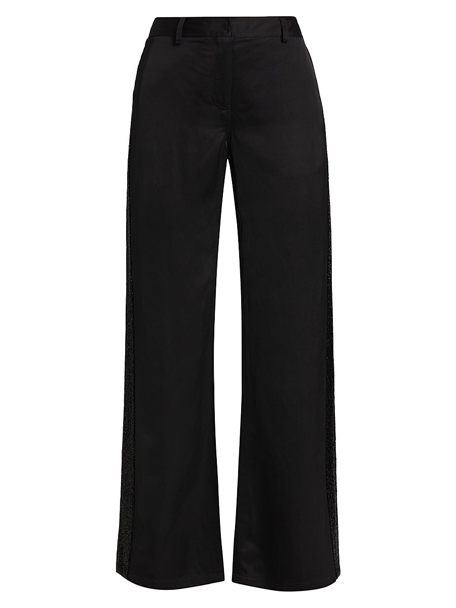 Women's Howard Beaded Linen-Blend Straight-Leg Pants - Black - Size 8
