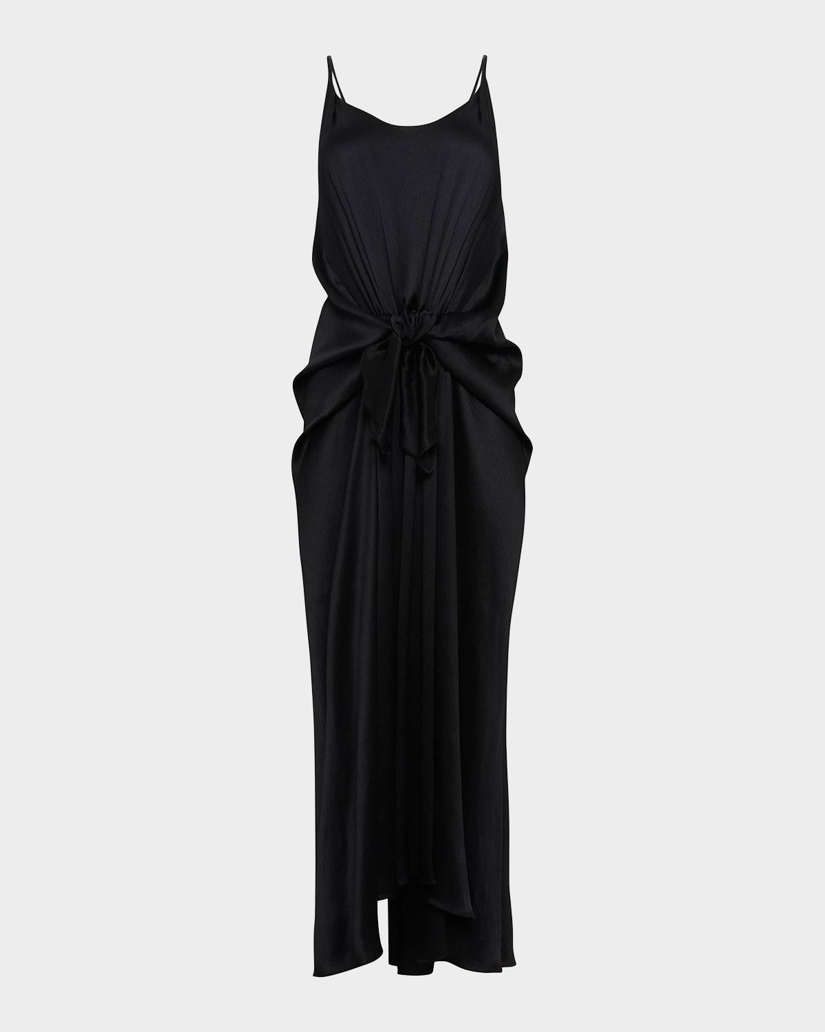 Sleeveless Knotted Crinkle Silk Maxi Dress