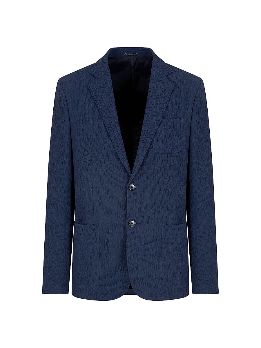 Men's Seersucker Virgin Wool Blazer - Night Blue - Size 44