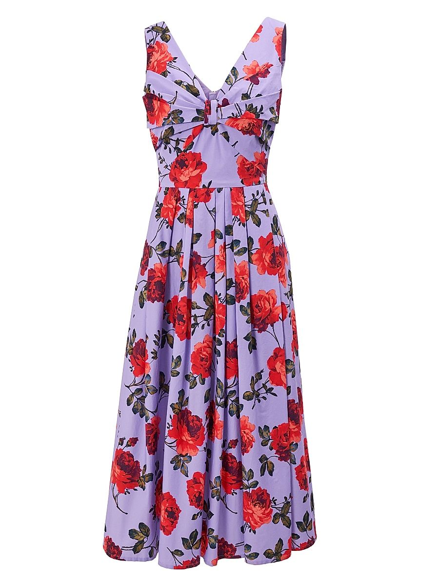 Women's Rose-Print Stretch-Cotton Knotted Cocktail Dress - Violeta Multi - Size 6