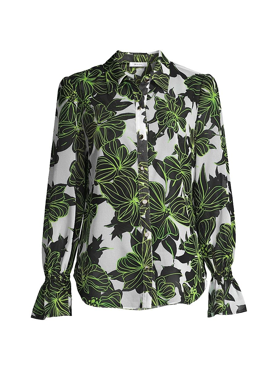 Women's Lacey Sea Of Petals Top - Chartreuse Black - Size Medium