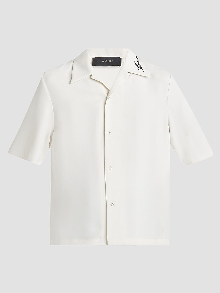 Men's Embroidered Collar Camp Shirt - Alabaster - Size XS