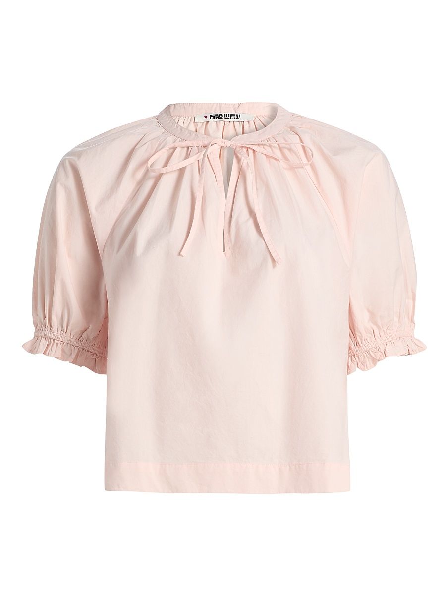 Women's Esti Tieneck Cotton Poplin Top - Powder - Size XS