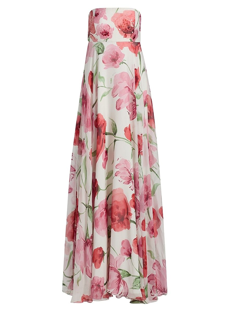 Women's Ames Floral Strapless A-Line Gown - Grande Watercolor Poppies - Size 14
