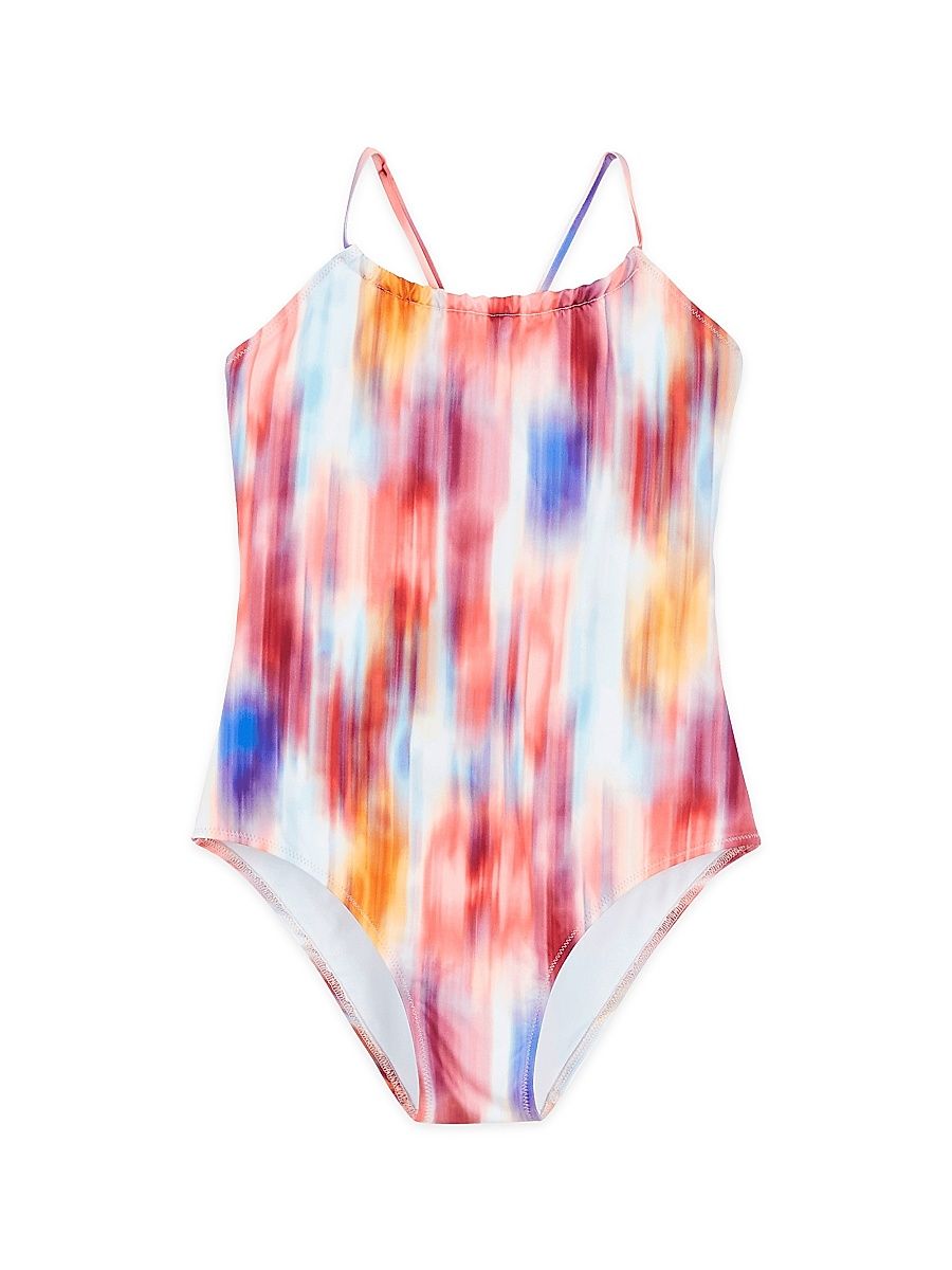 Little Girl's & Girl's Ikat Flower Print One-Piece Swimsuit - Size 8