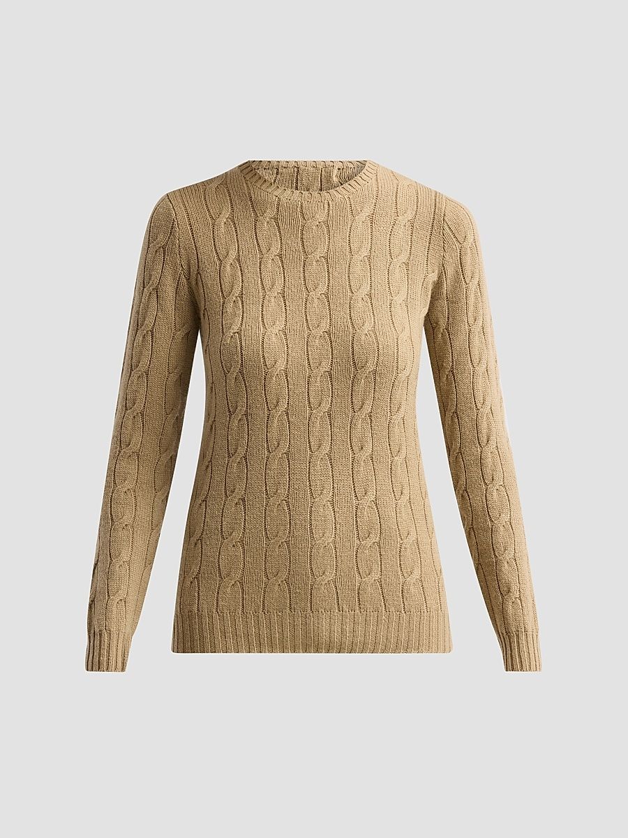 Women's Lofty Cable-Knit Cashmere Sweater - Honey - Size XS