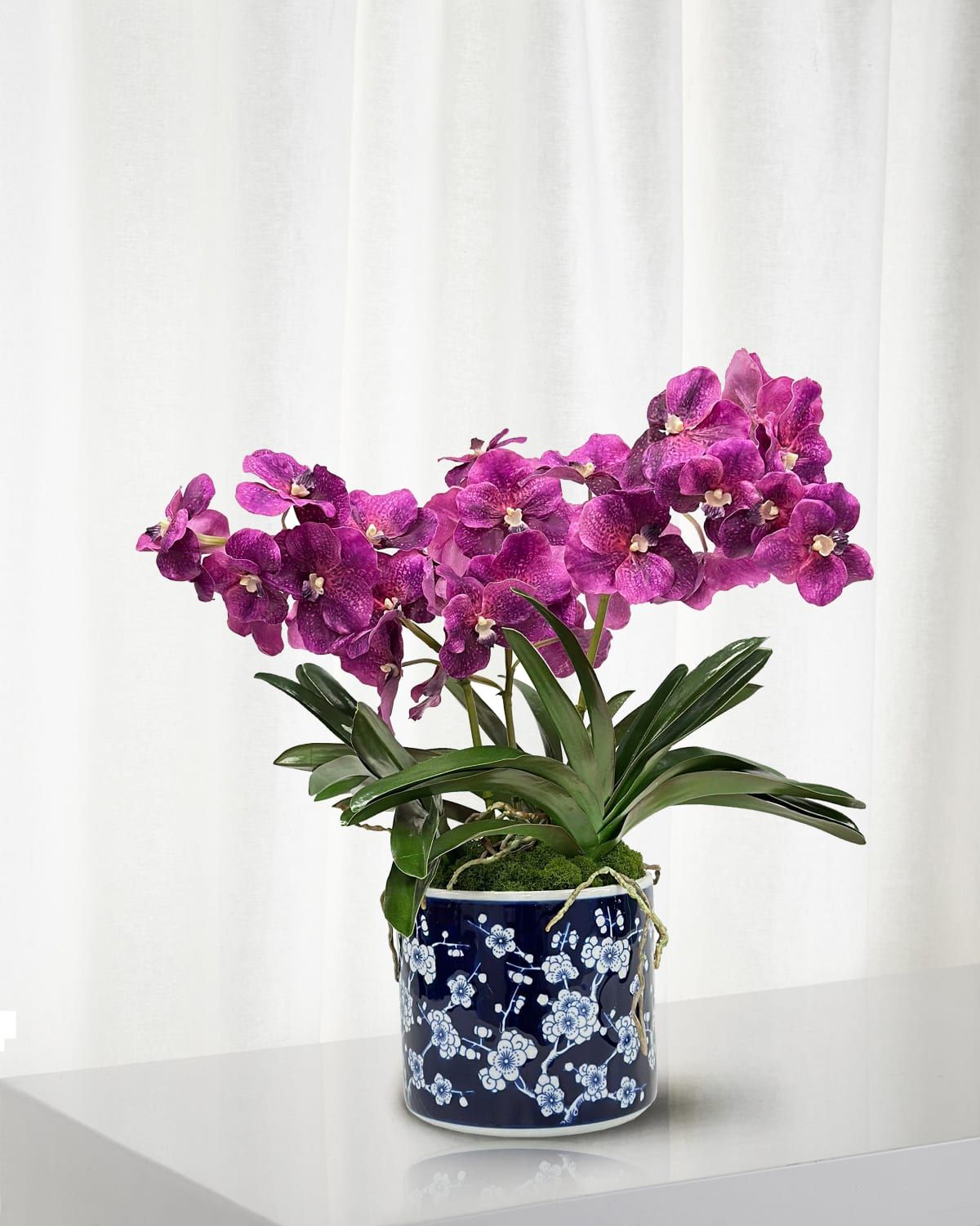 Vanda Orchid 21" Faux Floral Arrangement in Porcelain Pot