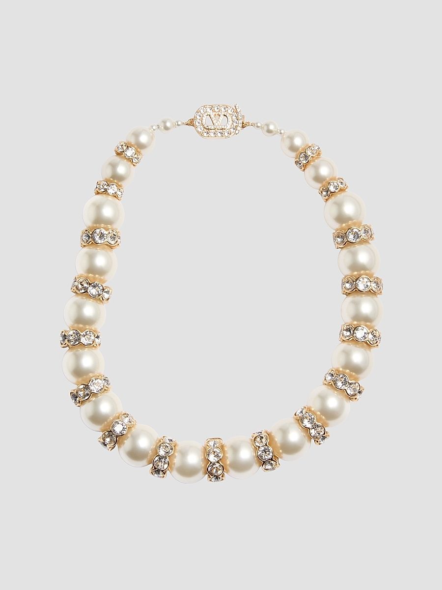 Valentino Women's Hypergoutte Necklace in Metal and Resin with Crystals - Gold Crystal