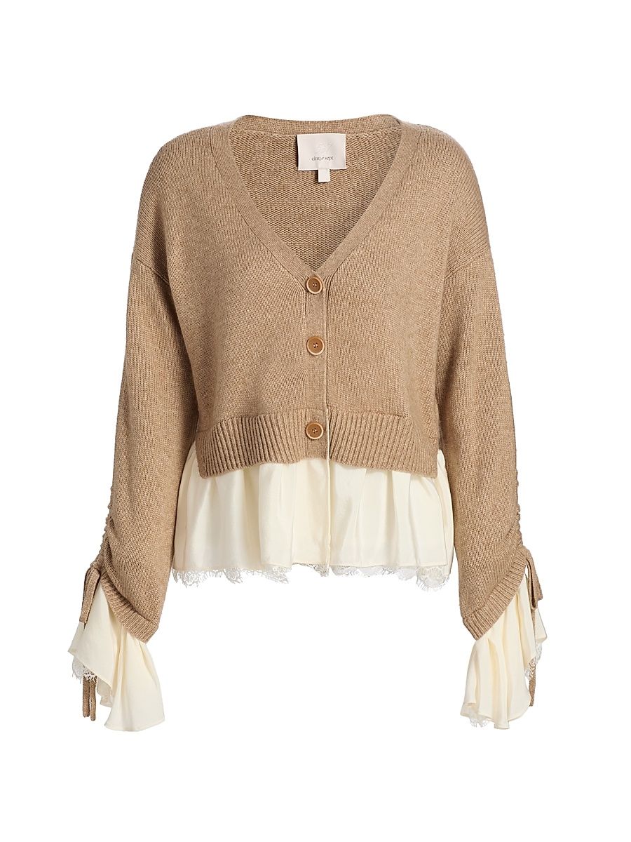 Women's Atley Ruffle-Trim Wool-Blend Cardigan - Cappuccino Ivory - Size XL