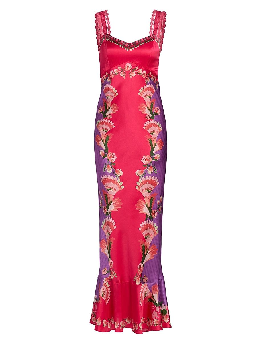 Women's Mimi Printed Silk Slip Dress - Feather Check - Size 12