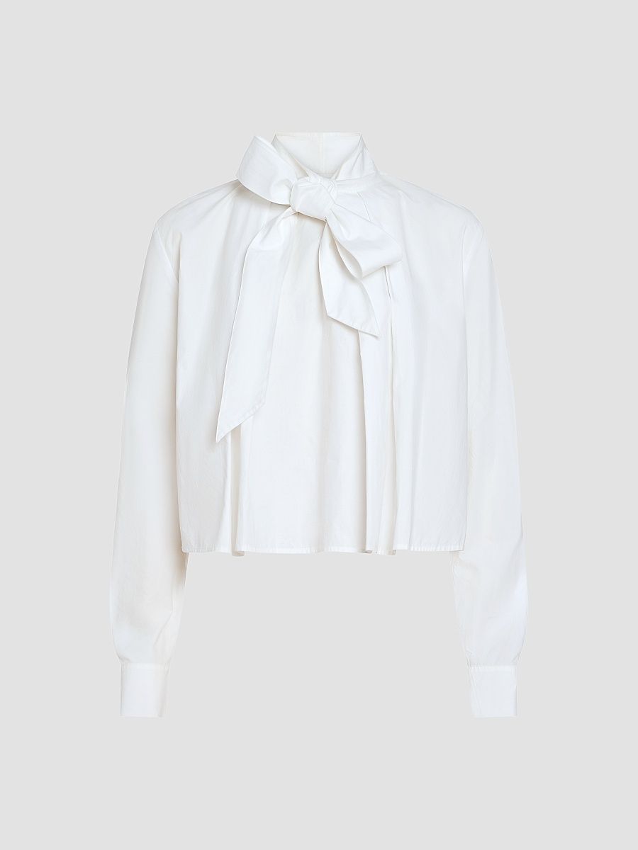 Women's Aiden Cotton Poplin Tieneck Blouse - White - Size Large