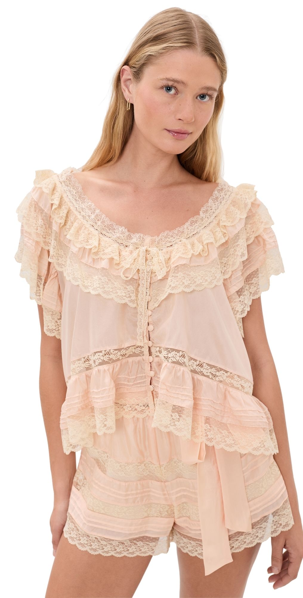LoveShackFancy Persine Silk Top PETAL PEACH S