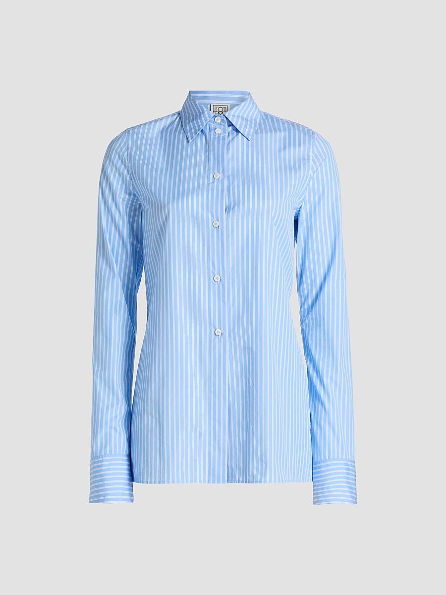 Women's Striped Cotton Poplin Shirt - Blue White - Size 12