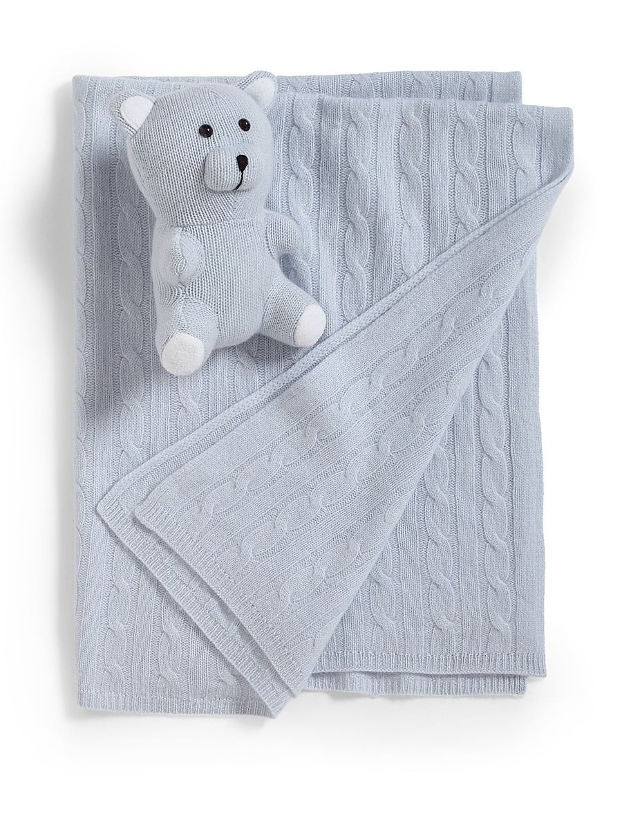 Teddy Bear Cashmere Baby Blanket - Light Blue