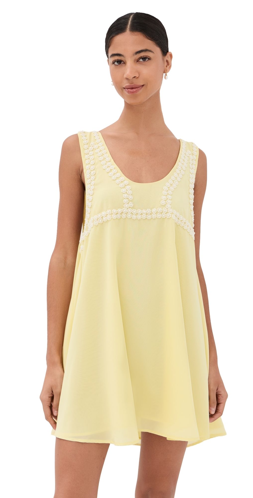 La Vie Style House Pearl Beaded Bra Mini Swing Dress Yellow One Size