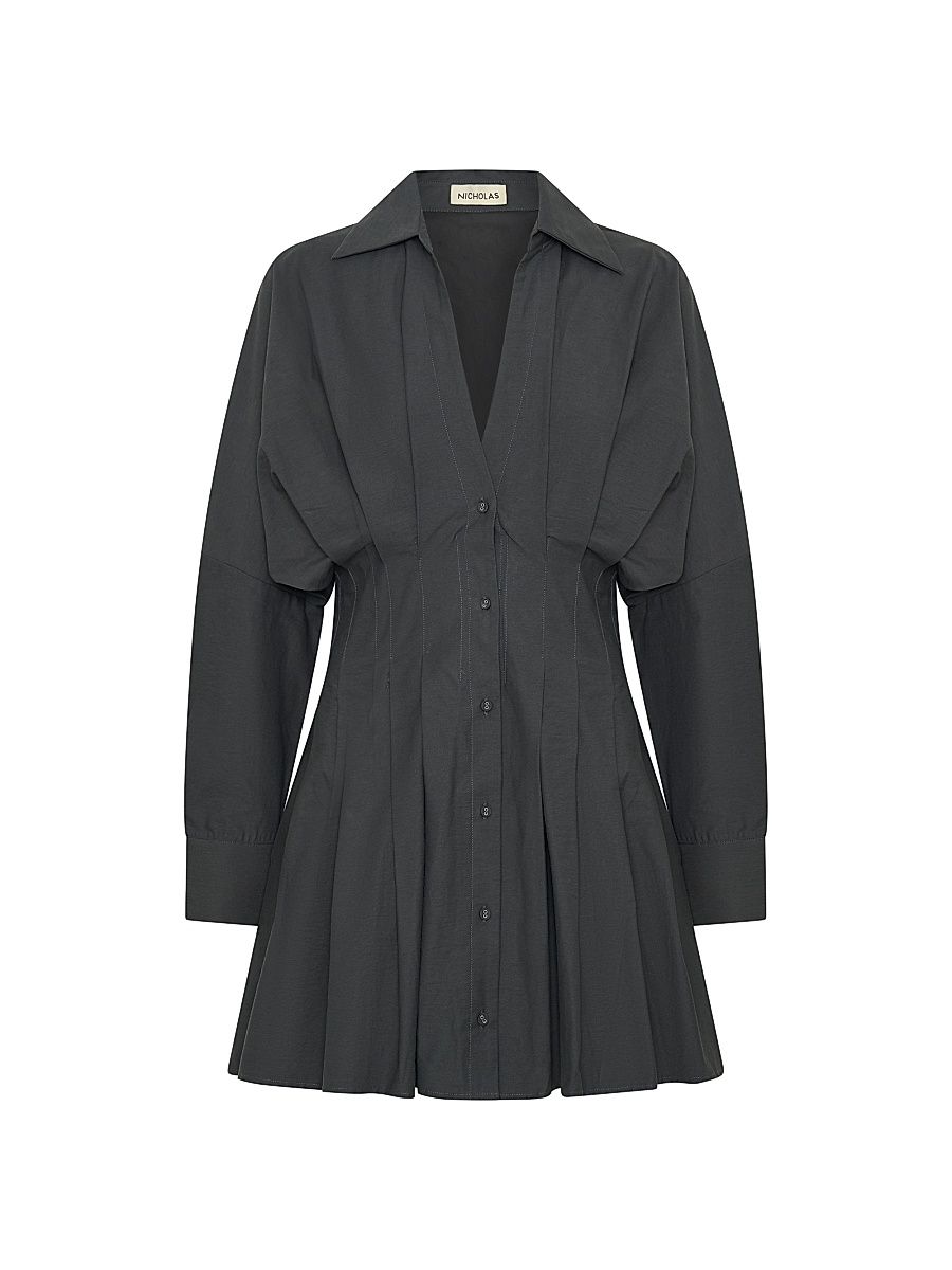 Women's Fabienne Pleated Mini-Shirtdress - Charcoal - Size 12