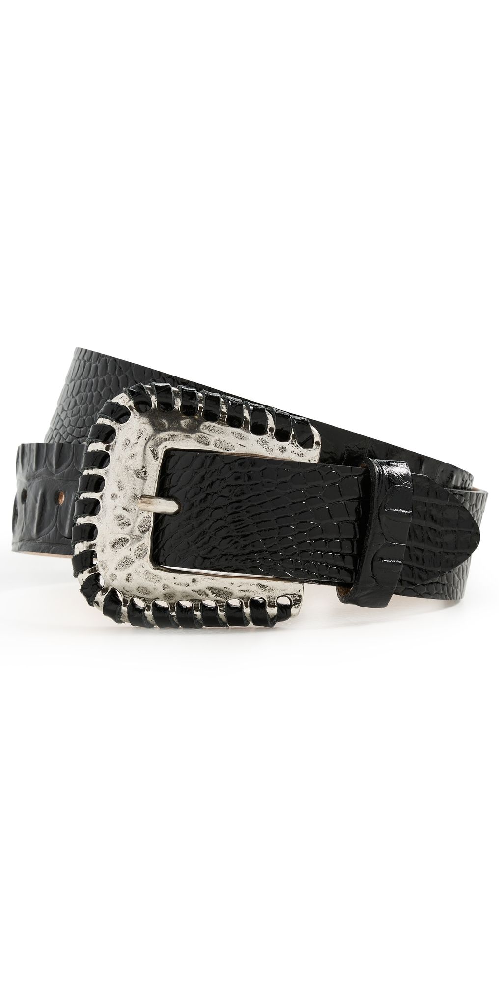 L'AGENCE Brisa Laced Croc Embossed Belt Black Croc Embossed S