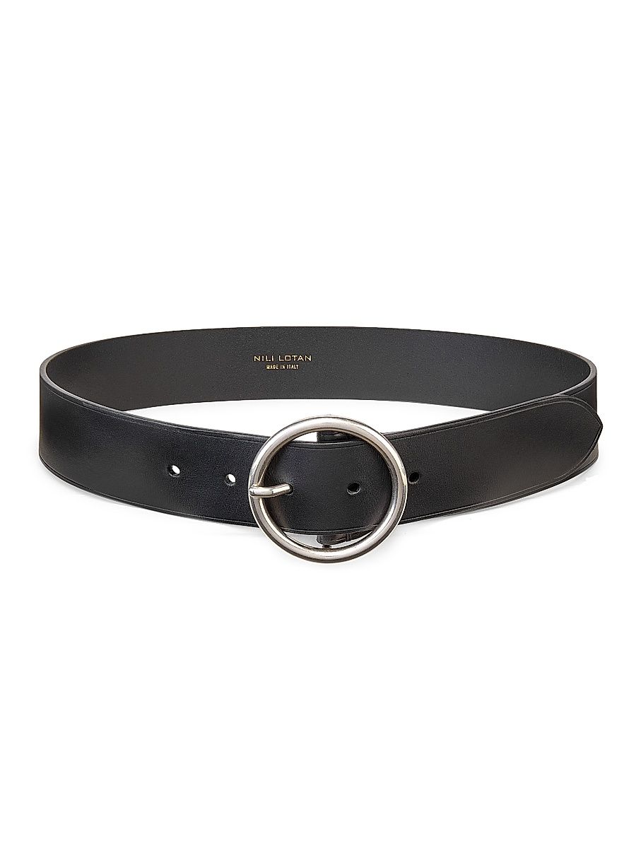 Women's Avery O-Ring Leather Belt - Black Antique Silver - Size Small