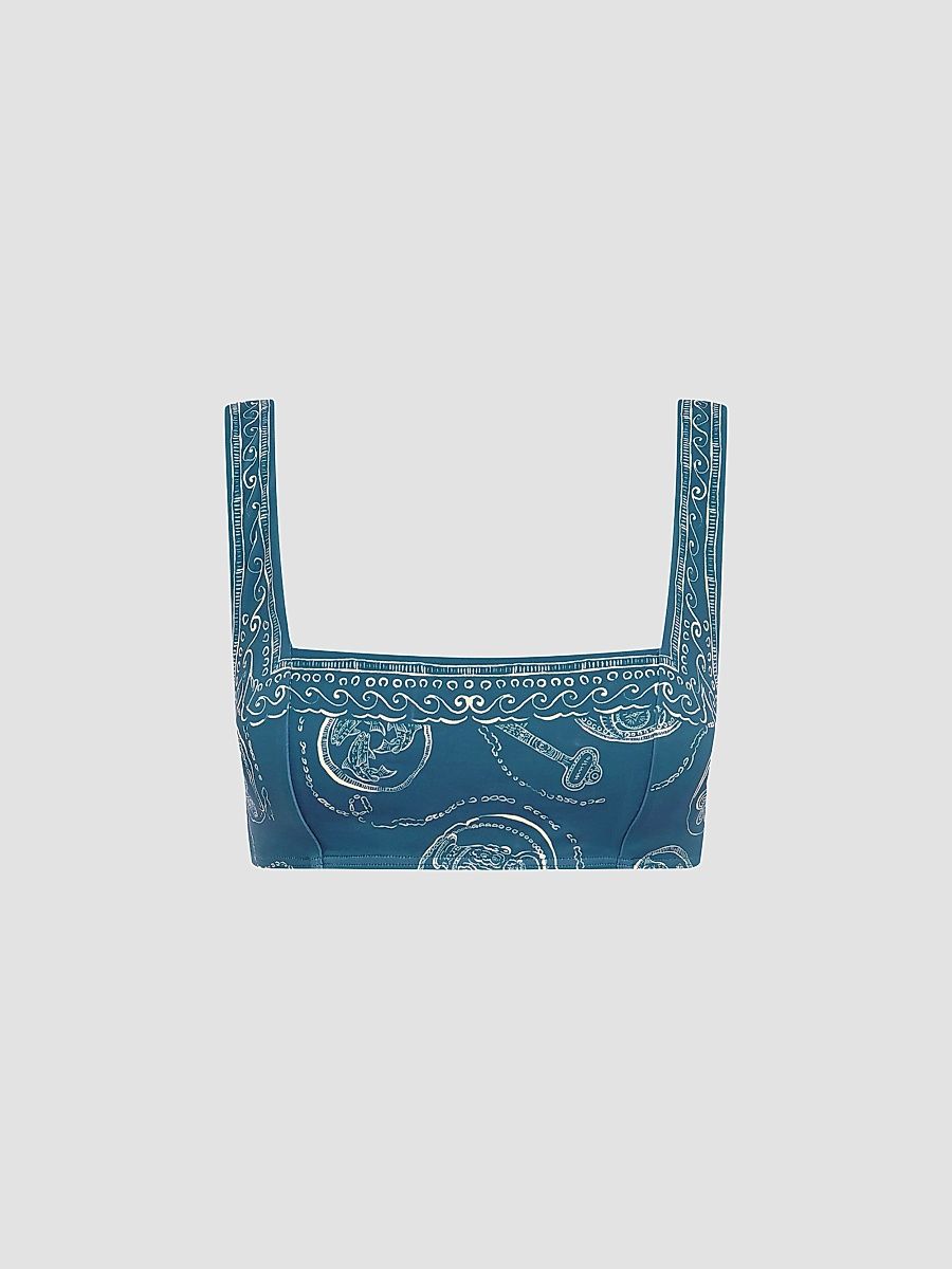 Women's Lucky Square-Neck Bikini Top - Blue - Size XS