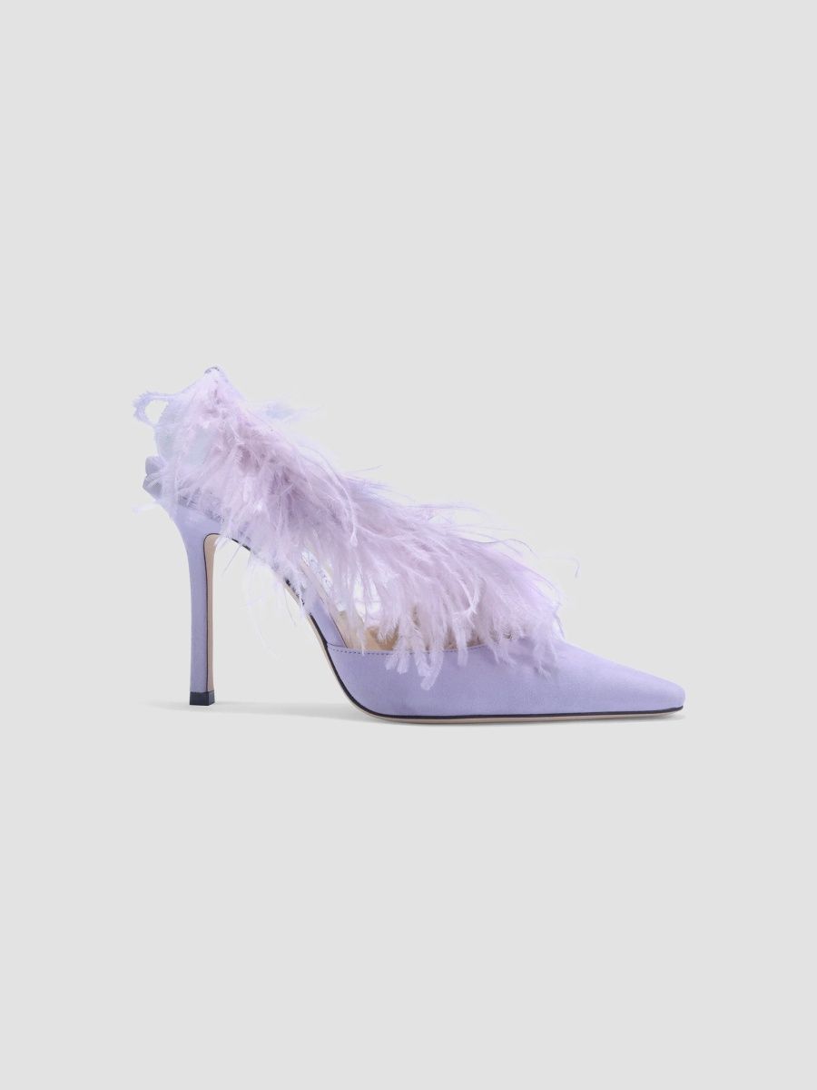 Jimmy Choo Women's Rou 85MM Suede & Feather Heels - Vintage Lilac - Size 11.5