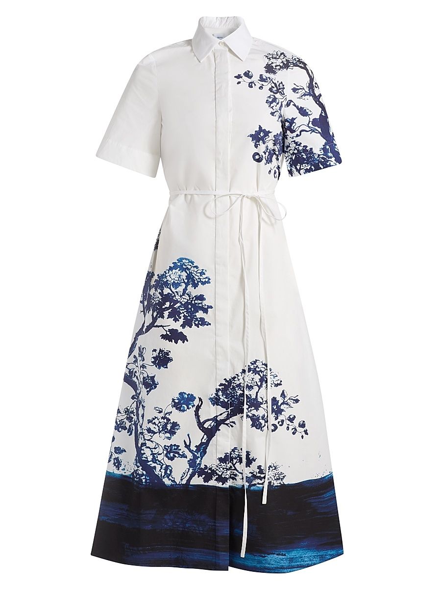 Women's Cyanotype Tree Cotton Shirtdress - Cyanotype Etching White - Size 10