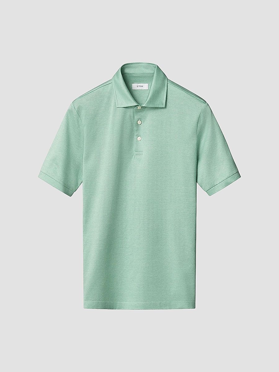 Eton Men's Knitted Cotton Polo Shirt - Green - Size XL