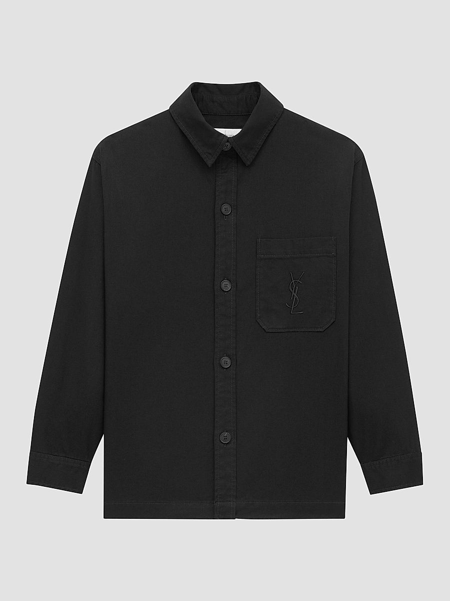Saint Laurent Men's Cassandre Overshirt in Cotton Linen Gabardine - Black - Size XXL