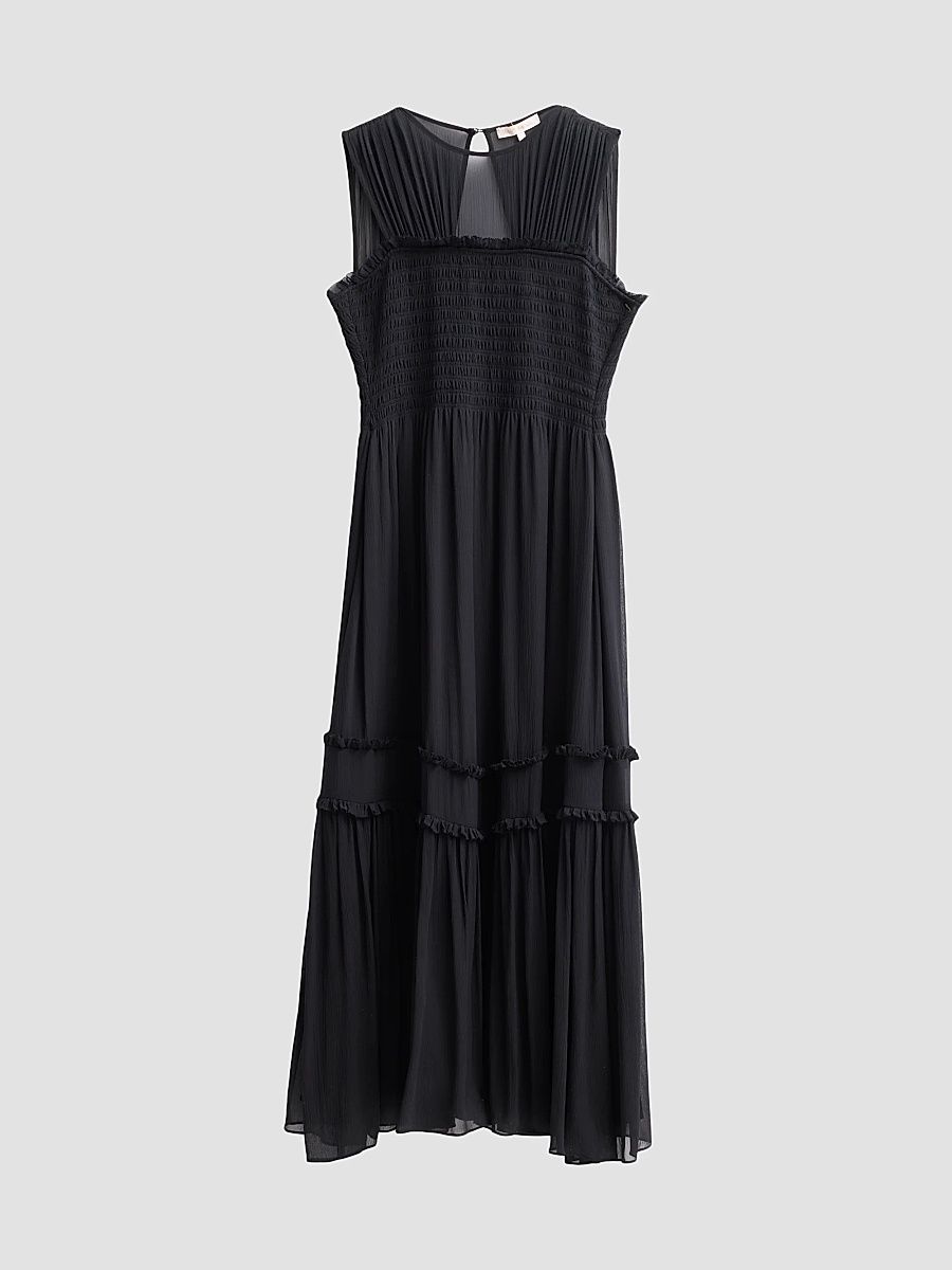 Women's Mila Smocked Silk Midi Dress - Black - Size XL