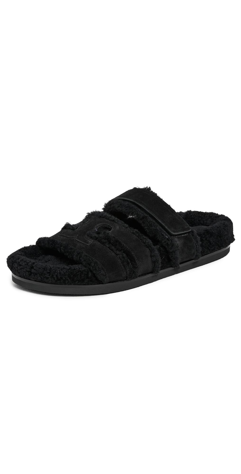 Tory Burch Ines Shearling Sport Slides Perfect Black/Black 9.5