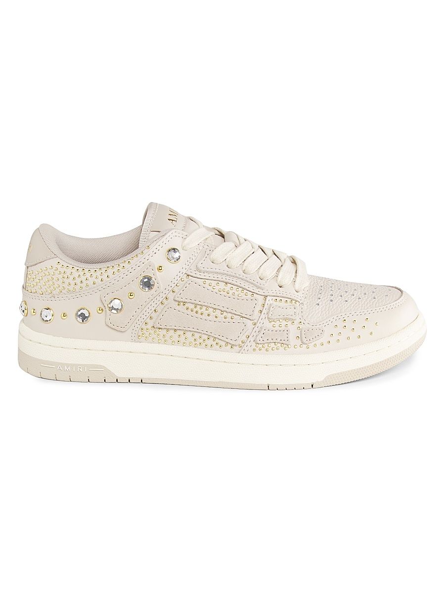 Women's Skel Crystal-Studded Leather Low-Top Sneakers - Alabaster - Size 5