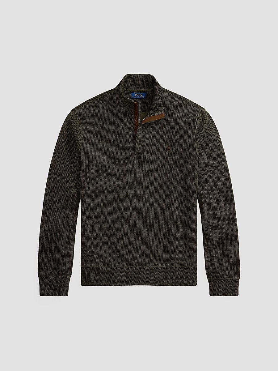 Men's Herringbone-Print Jersey Quarter-Zip Sweater - Green Multi - Size Large