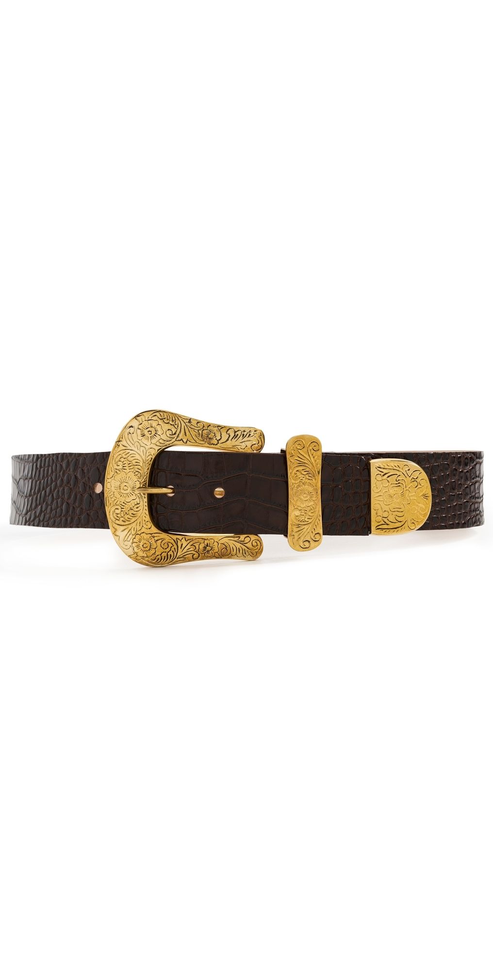 L'AGENCE Ximena Wide Leather Belt Chocolate Croc Embossed M