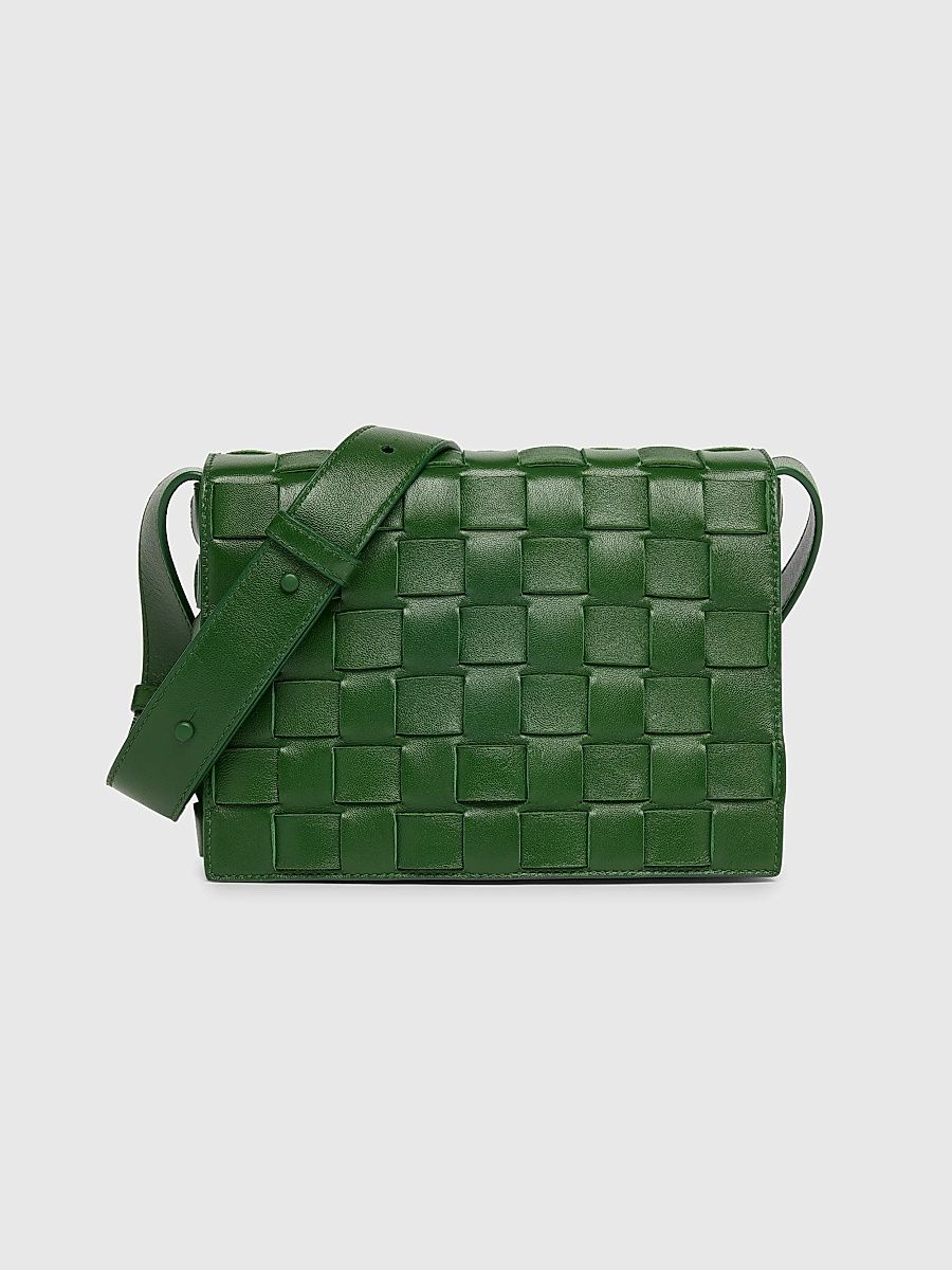 Bottega Veneta Men's Intrecciato Leather Messenger Bag - Basil Silver Basil