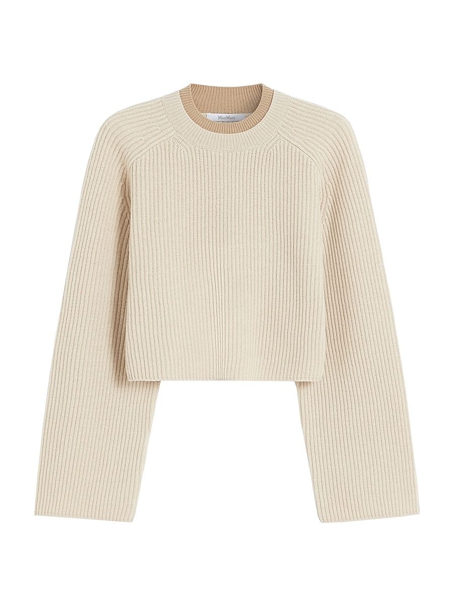 Women's Fisherman's Rib Knit Wool and Cashmere Jumper - Beige Camel - Size XL