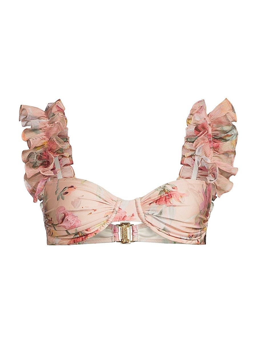 Women's Lily Flower Flutter Sleeve Bikini Top - Orange - Size XS